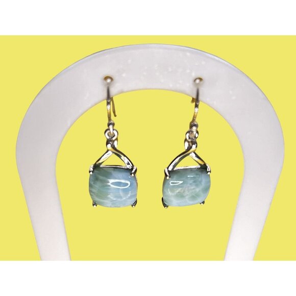 925 Silver Natural Larimar from Dominic Republic Elegant Dangle Earrings 12.88mm - Picture 7 of 10